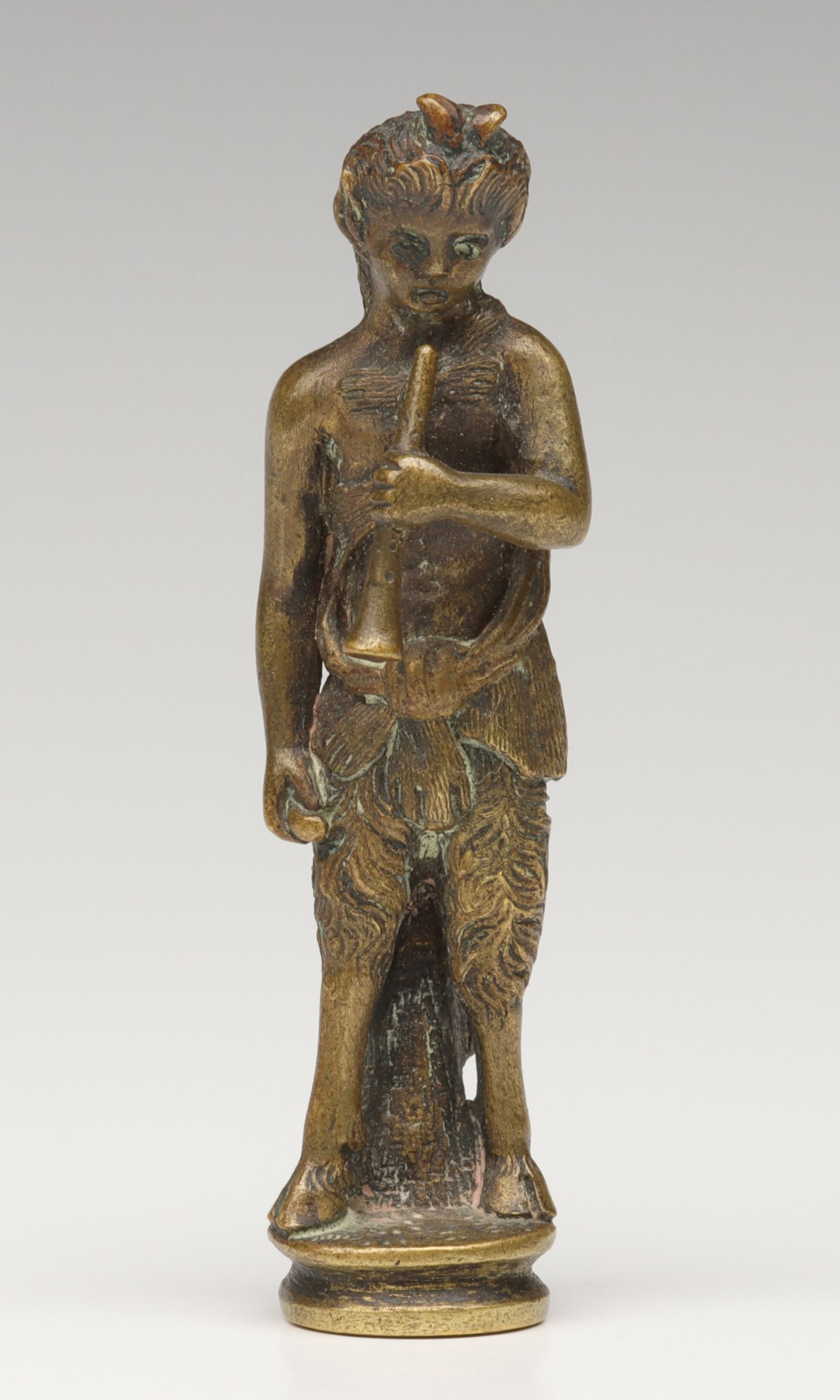 A STANDING SATYR WITH HORN FIGURAL BRONZE WAX SEAL