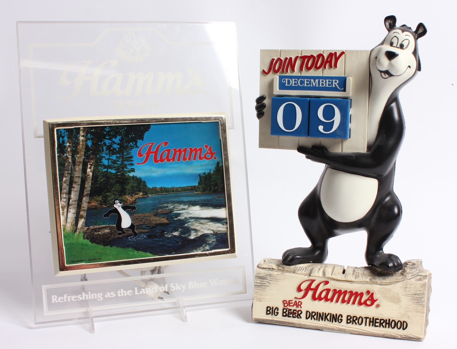 VINTAGE HAMM'S BEER SIGN AND CALENDAR BANK