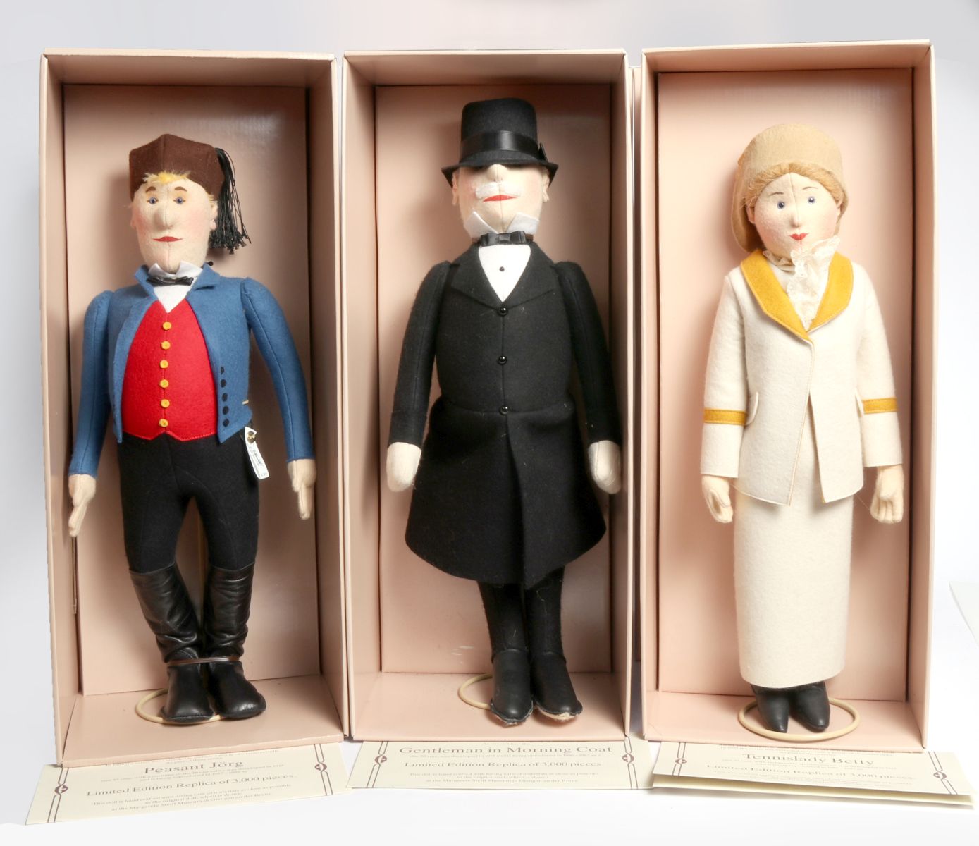 THREE MARGARETE STEIFF FELT DOLLS IN BOX