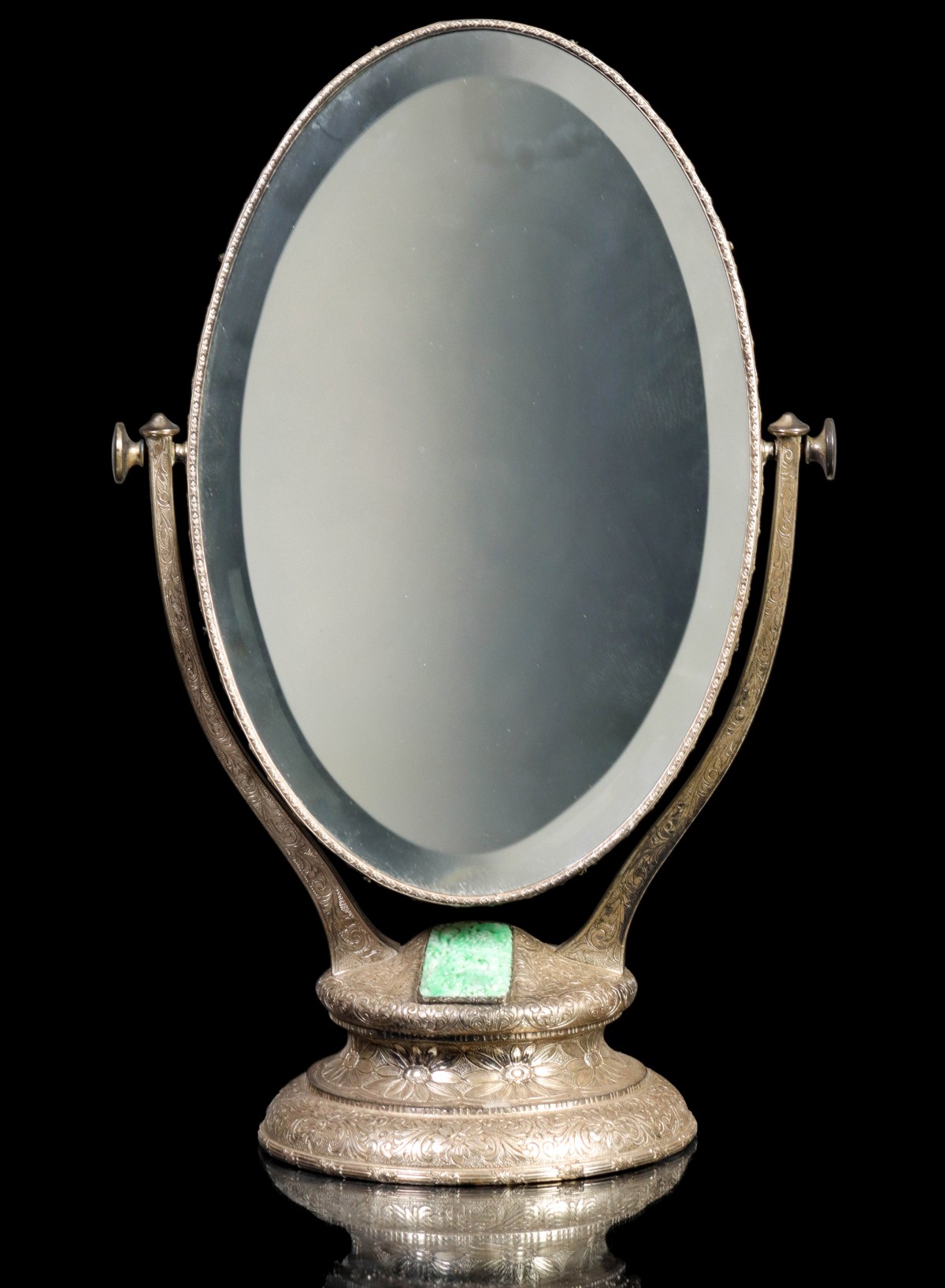 A BENSABBOTT STERLING SILVER VANITY MIRROR WITH JADE