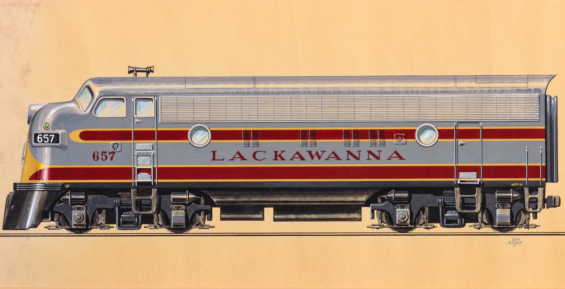 A LACKAWANA RAILROAD F3 LOCOMOTIVE PAINTED BY BEN DEDEK