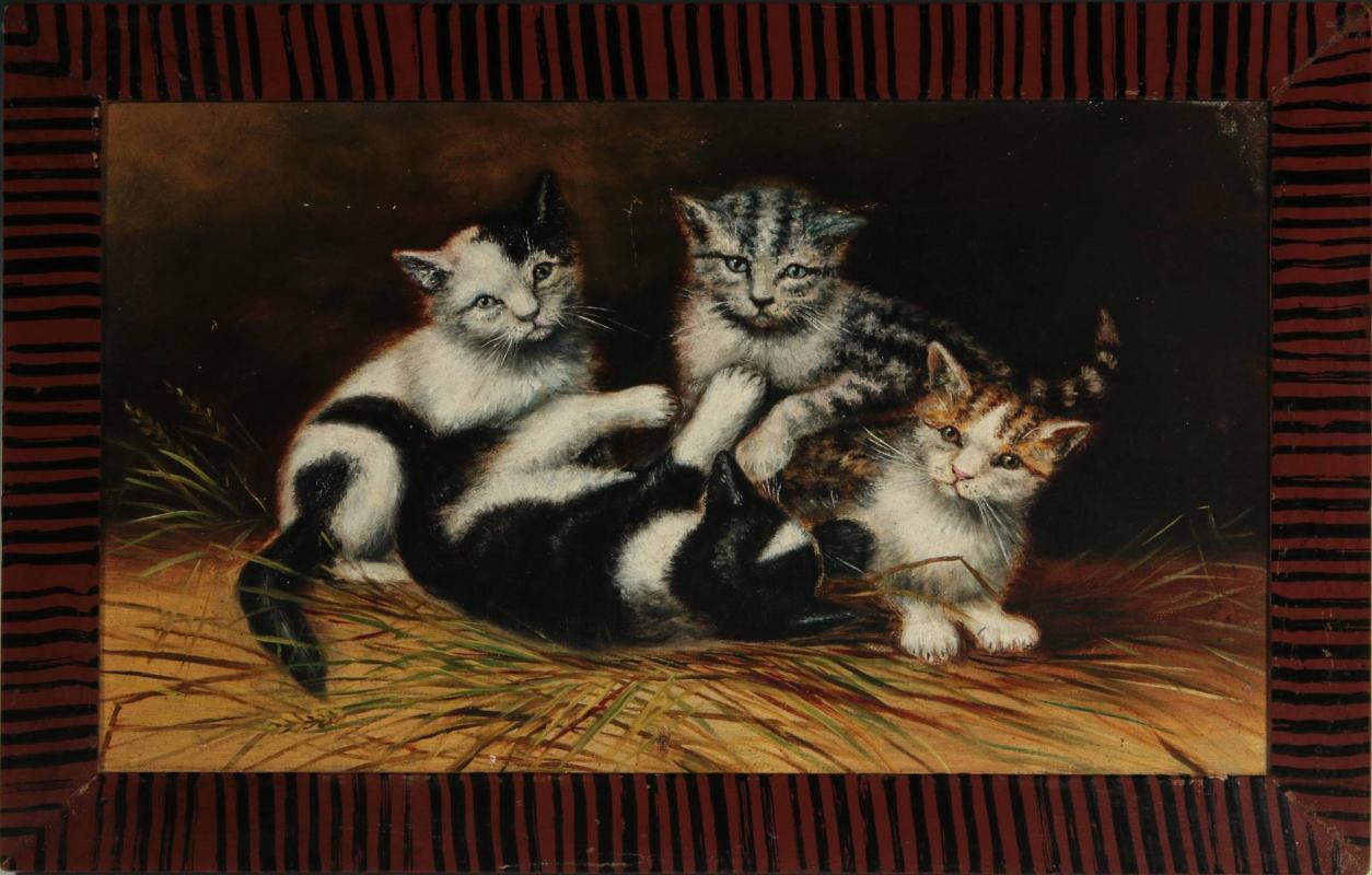 19TH C. AMERICAN SCHOOL PAINTING OF KITTENS