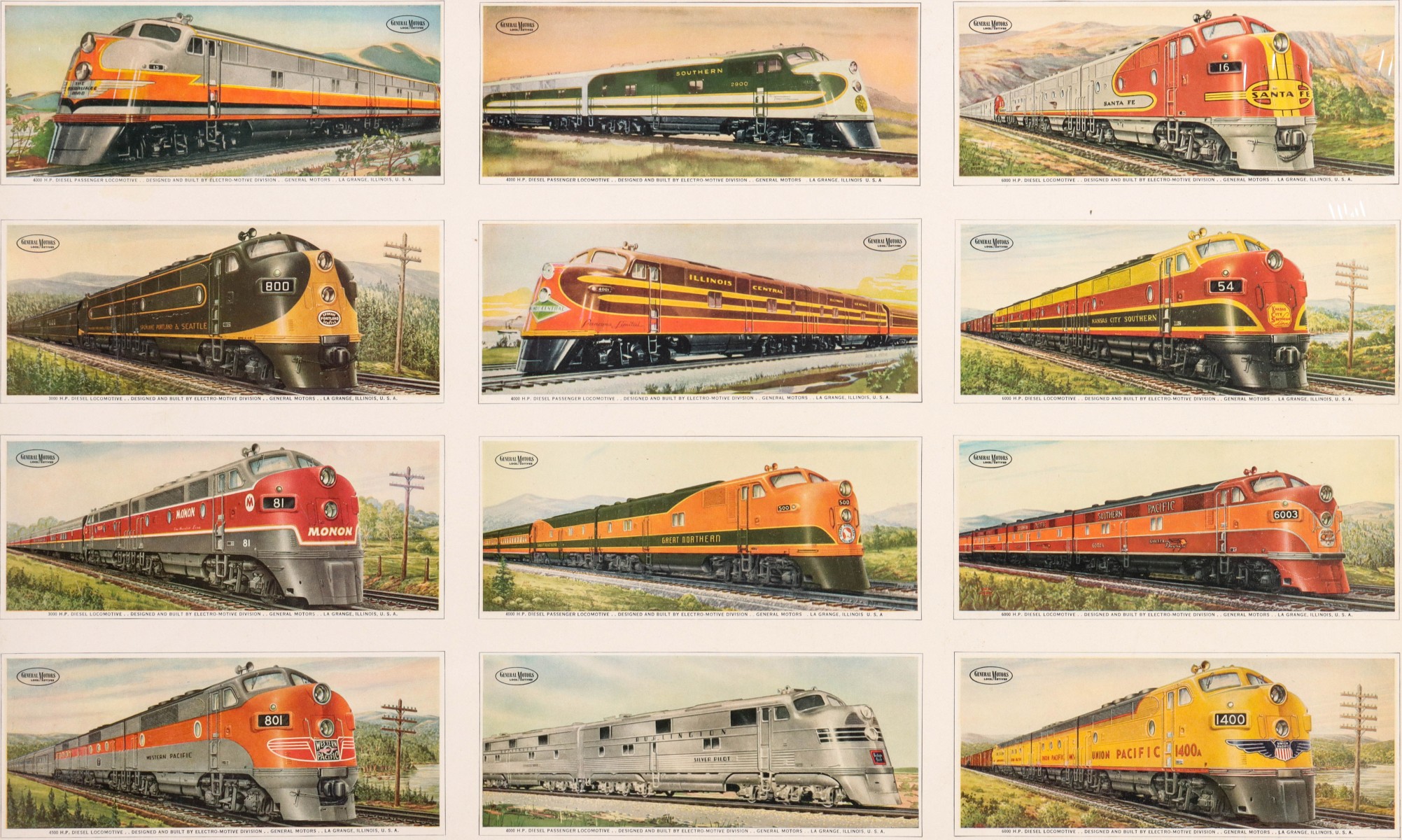 UNCUT SHEET OF 12 GM STREAMLINER BUILDER'S CARDS