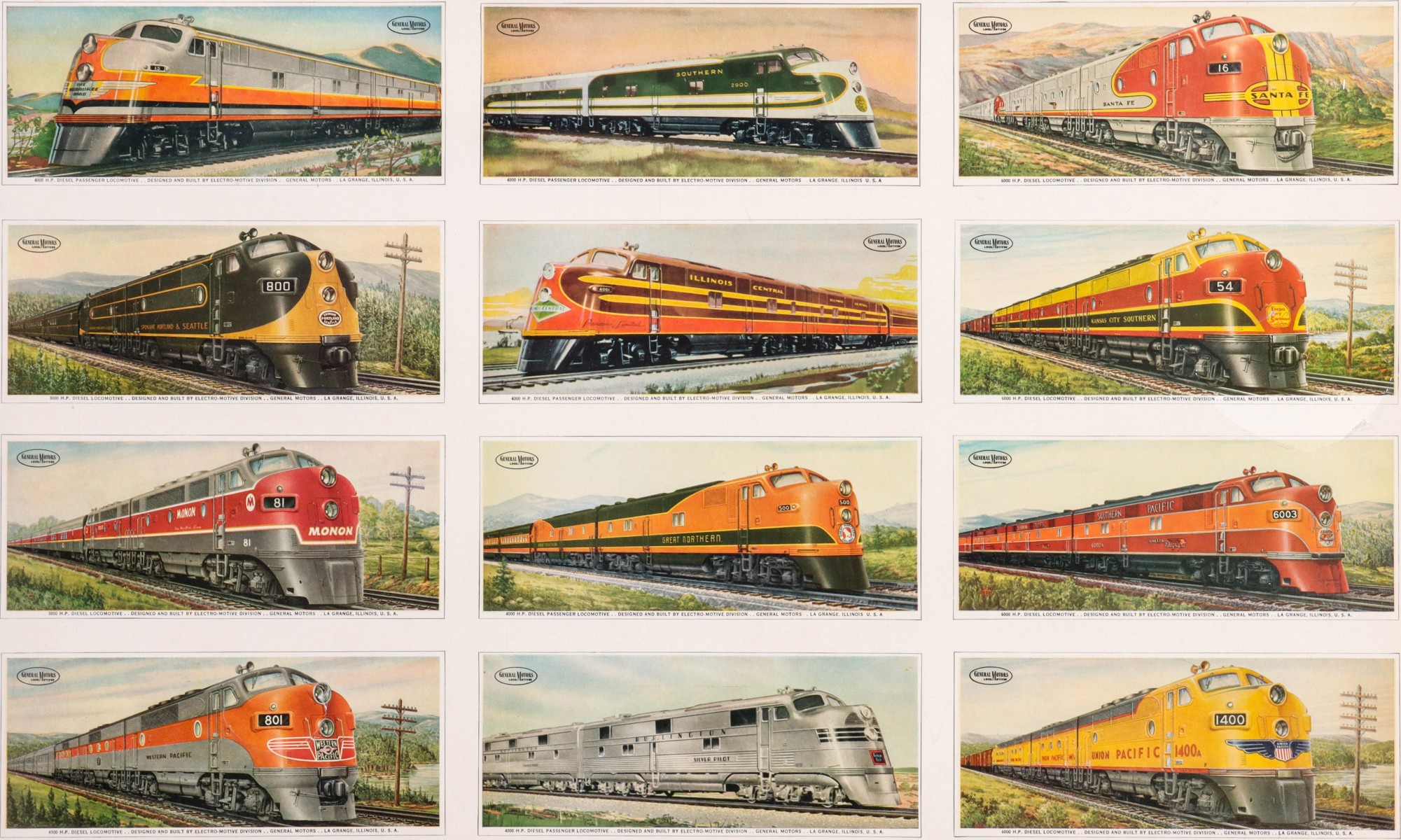 UNCUT SHEET OF 12 GM STREAMLINER BUILDER'S CARDS