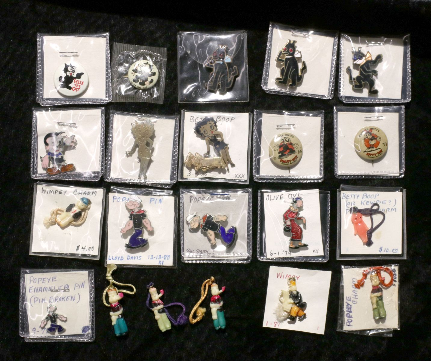 1930s BETTY BOOP, POPEYE, OLIVE OYL, ETC ENAMELED PINS