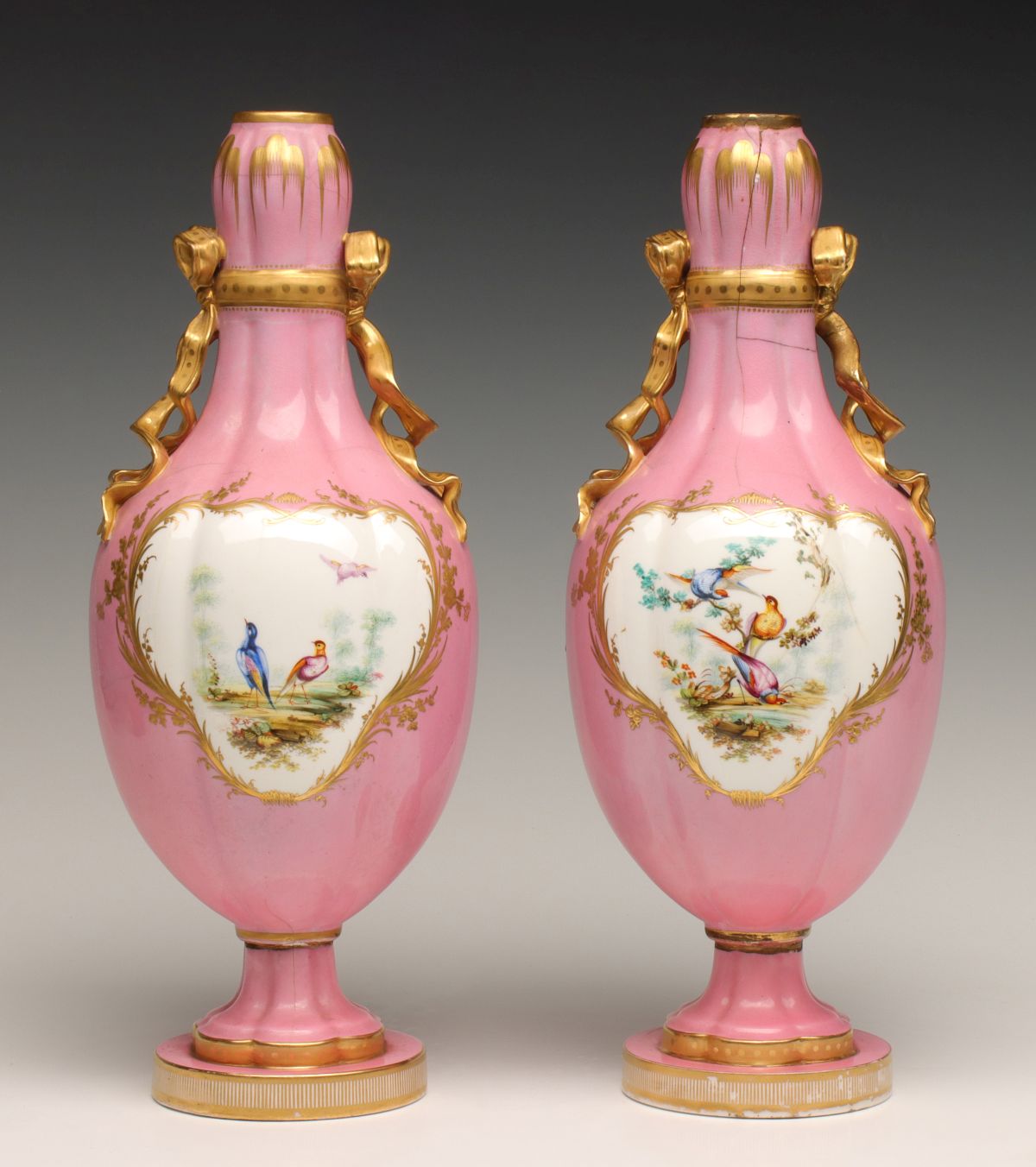 #5158: A PAIR COALPORT COALBROOKDALE BOLTED VASES - AS FOUND