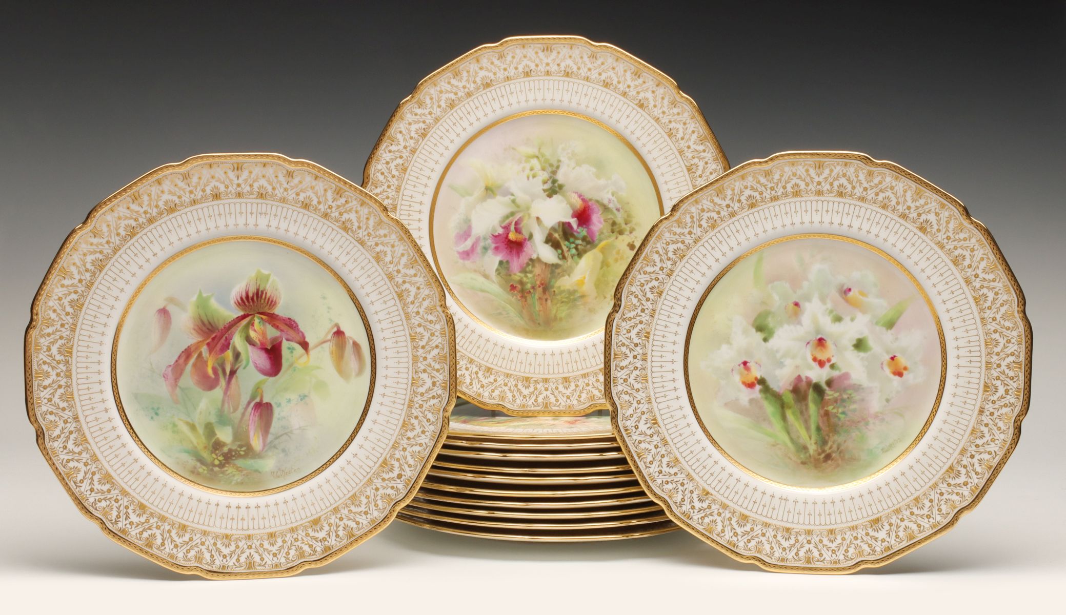 ROYAL DOULTON ORCHID BOTANICAL PLATES SIGNED KEATES