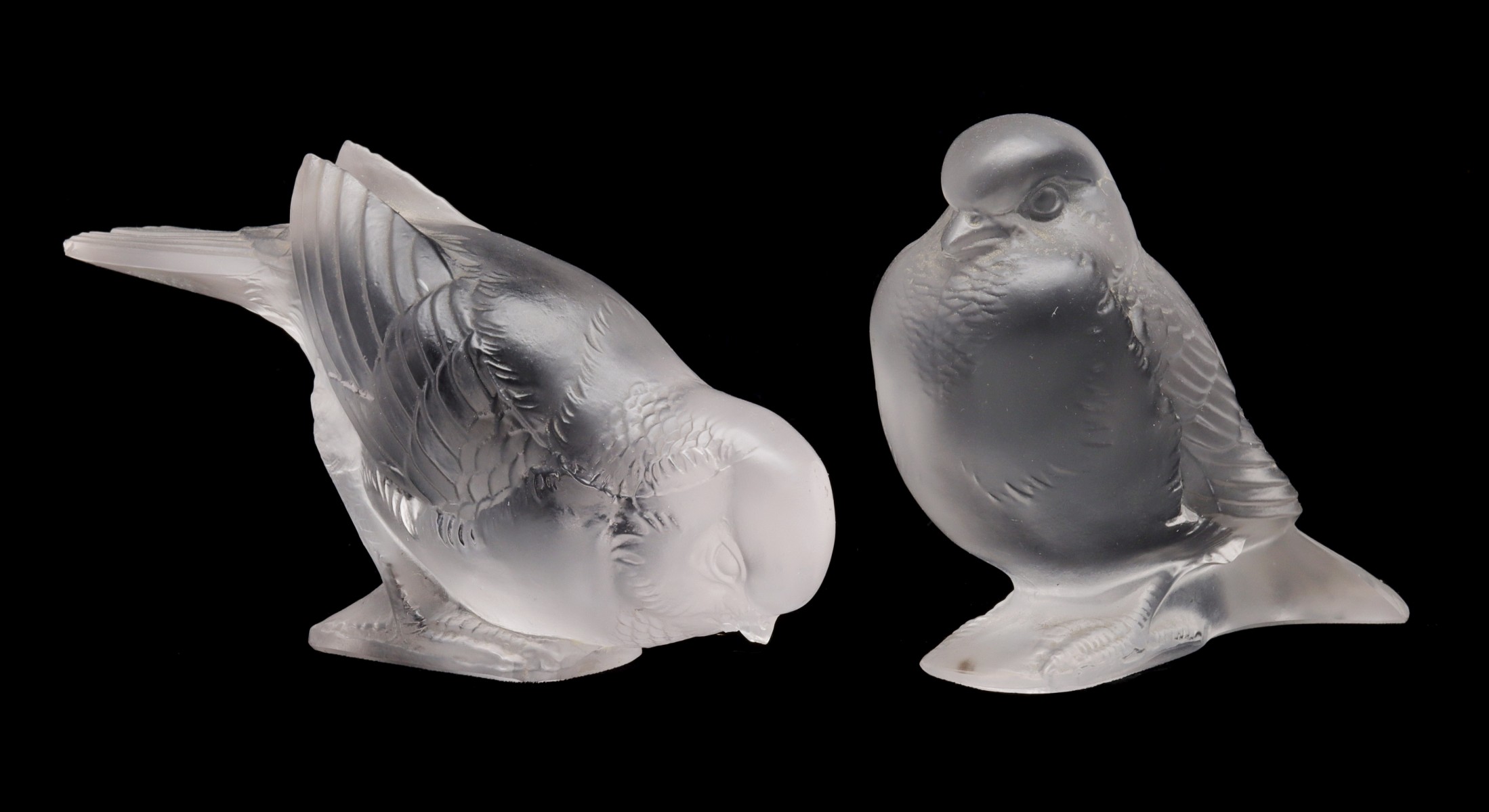 BIRD FIGURINES SIGNED R. LALIQUE AS FOUND WITH CHIPS