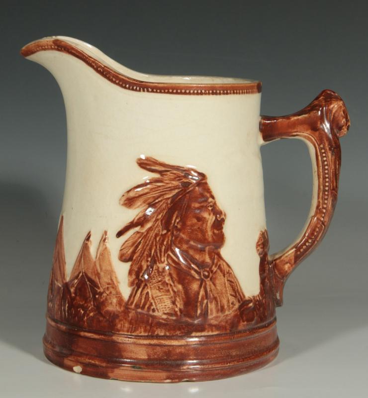 #114: A VERY RARE BROWN AND WHITE OLD SLEEPY EYE PITCHER