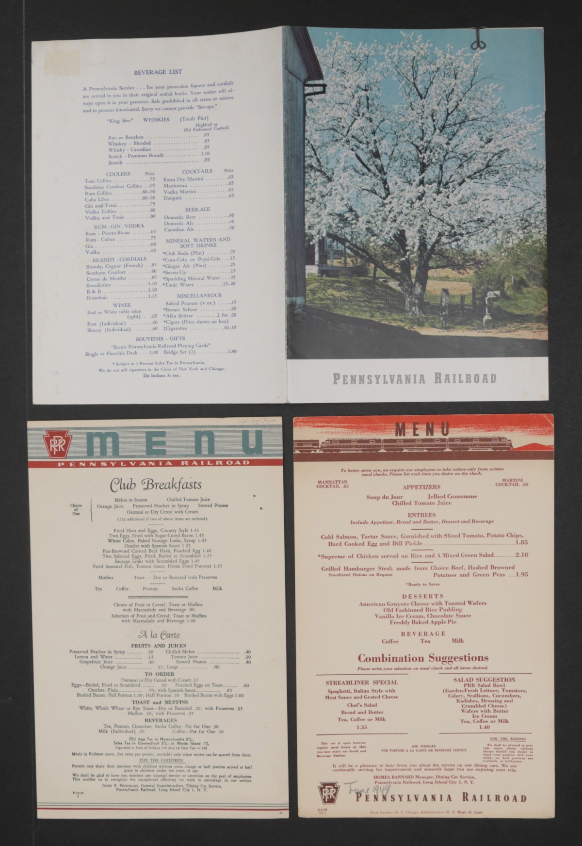 14 PENNSYLVANIA RAILROAD DINING CAR MENUS