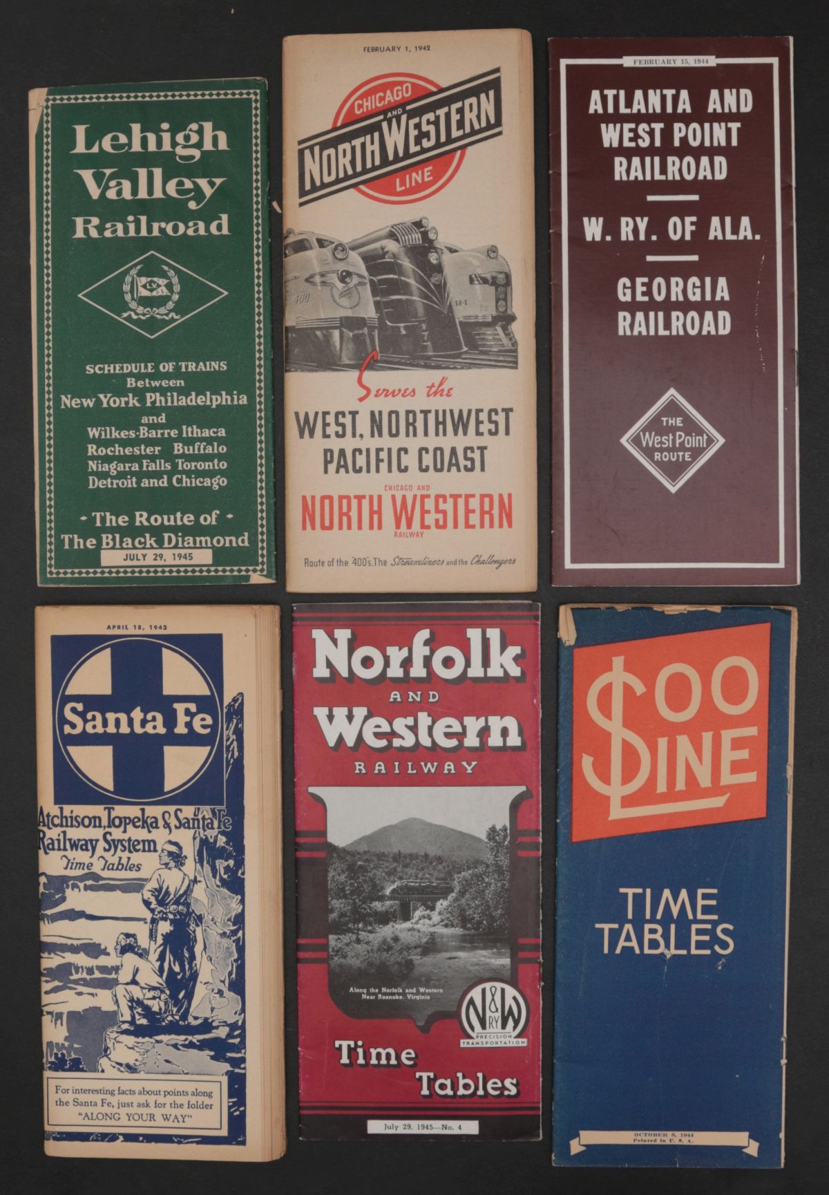 TWENTY DIFFERENT 1940s RAILROAD TIMETABLES