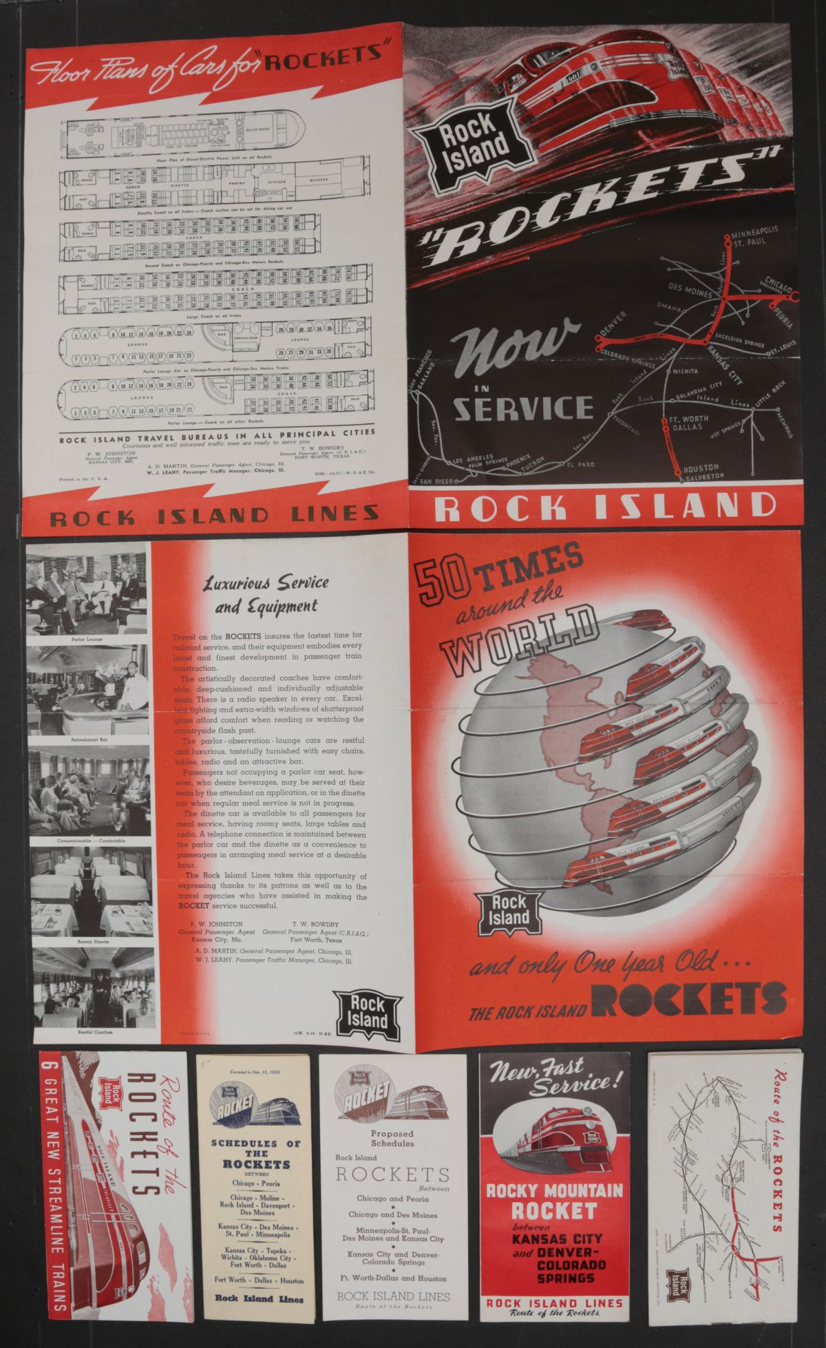 32 PIECES ROCK ISLAND ROCKET ADVERTISING & MENUS