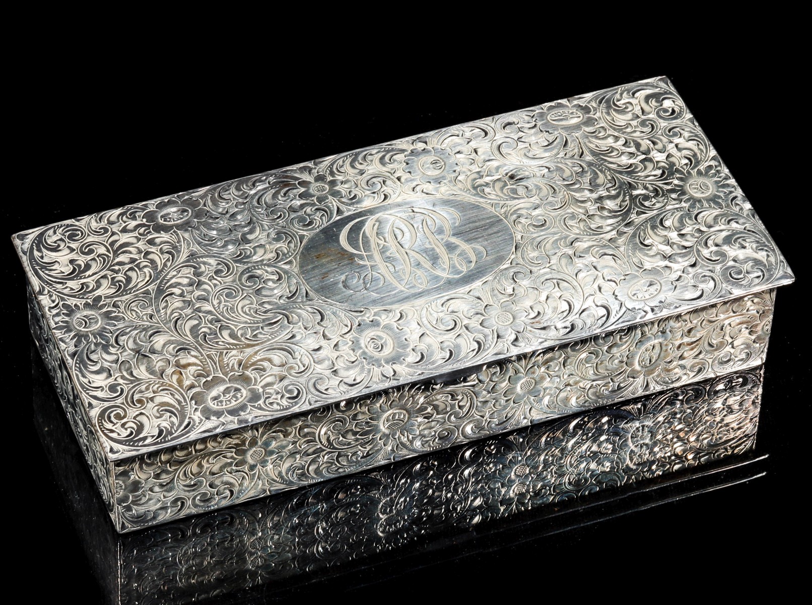 A STERLING SILVER BOX AND TOILETRIES CIRCA 1900