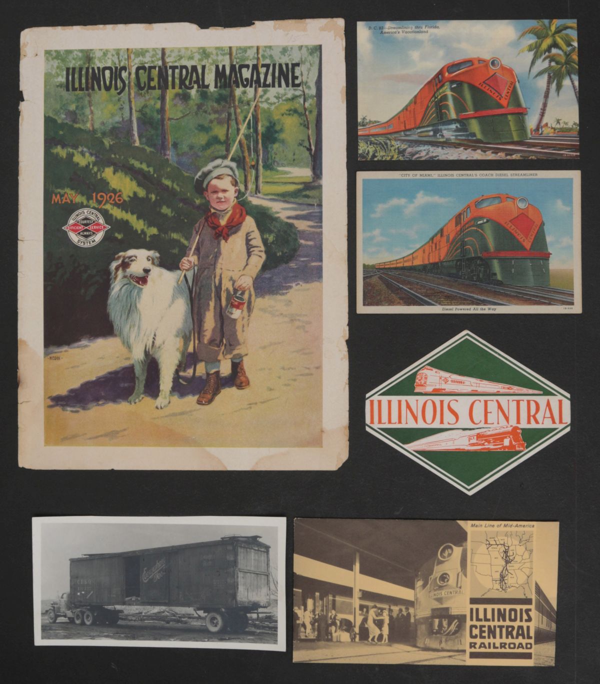 14 PIECES ILLINOIS CENTRAL RAILROAD EPHEMERA