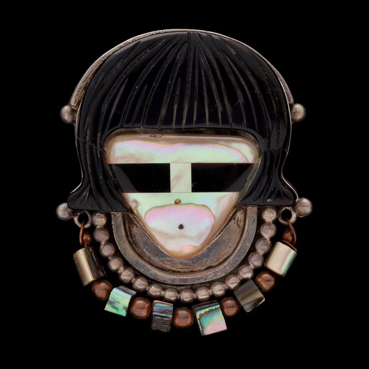 GOMEO BOBELU (1964-2022) ZUNI INLAY AND SILVER BROOCH