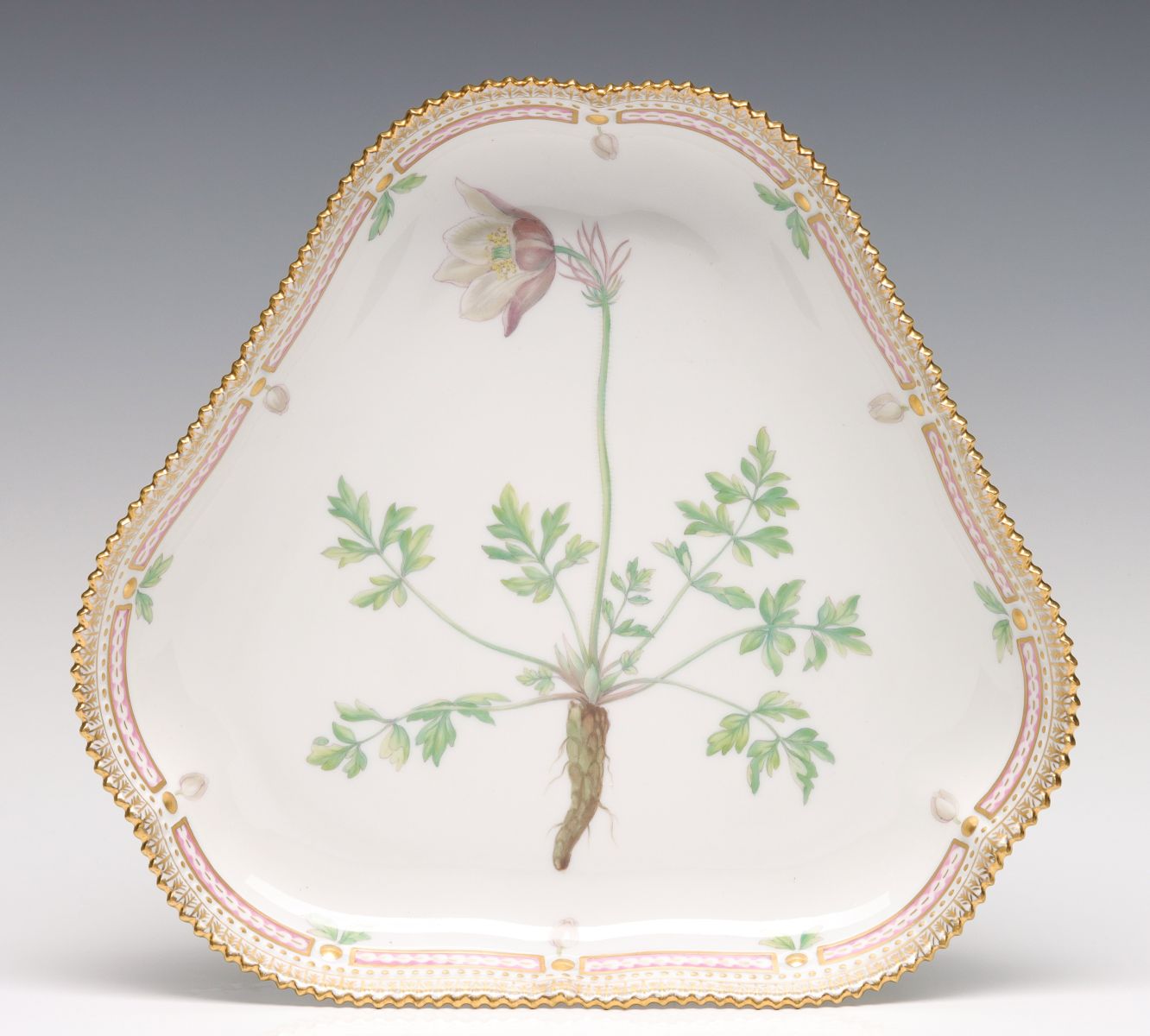 A ROYAL COPENHAGEN FLORA DANICA THREE-SIDED CAKE PLATE