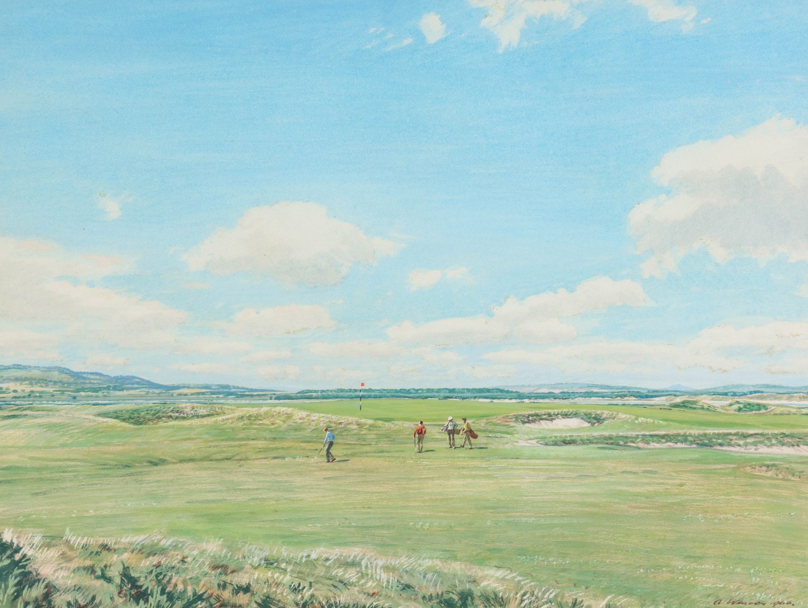 ARTHUR WEAVER (1918-2008) GOLFING WATERCOLOR