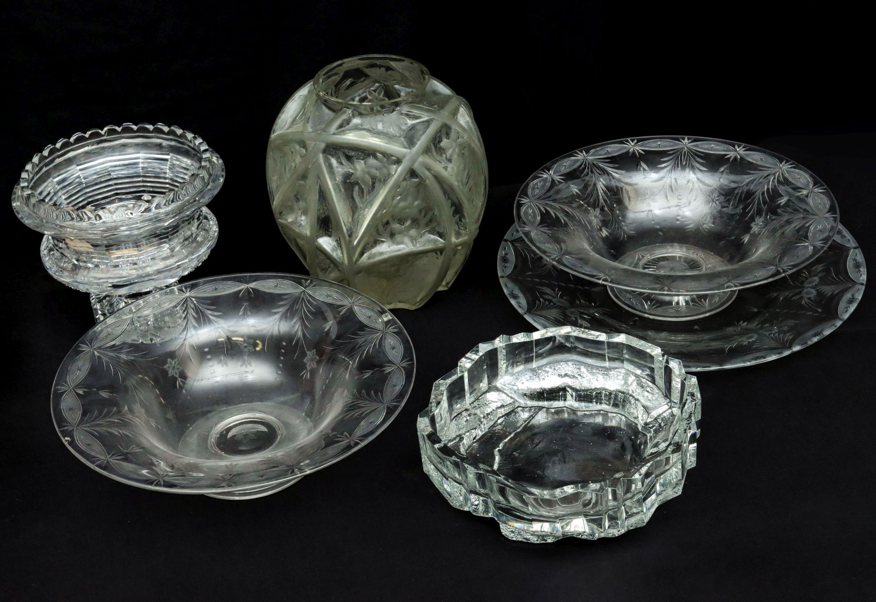 LARGE PIECES OF PHOENIX GLASS AND WHEEL CUT CRYSTAL