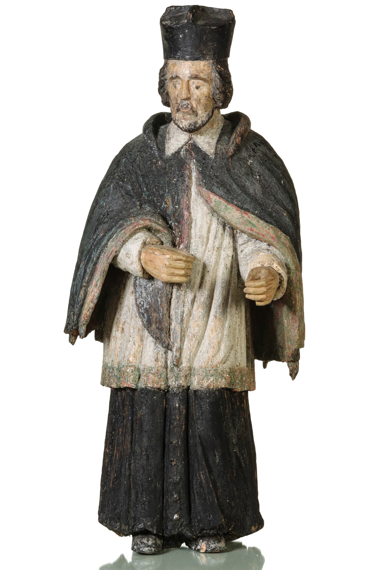 #461A: AN 18C. CARVED AND GESSOED FIGURE ST. JOHN NEPOMUCENE