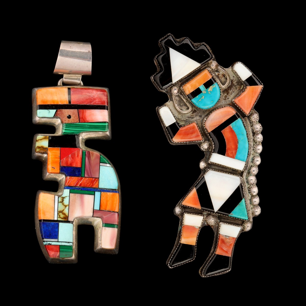 INLAID ALVIN YELLOWHORSE PENDANT & ZUNI RAINBOW DANCER