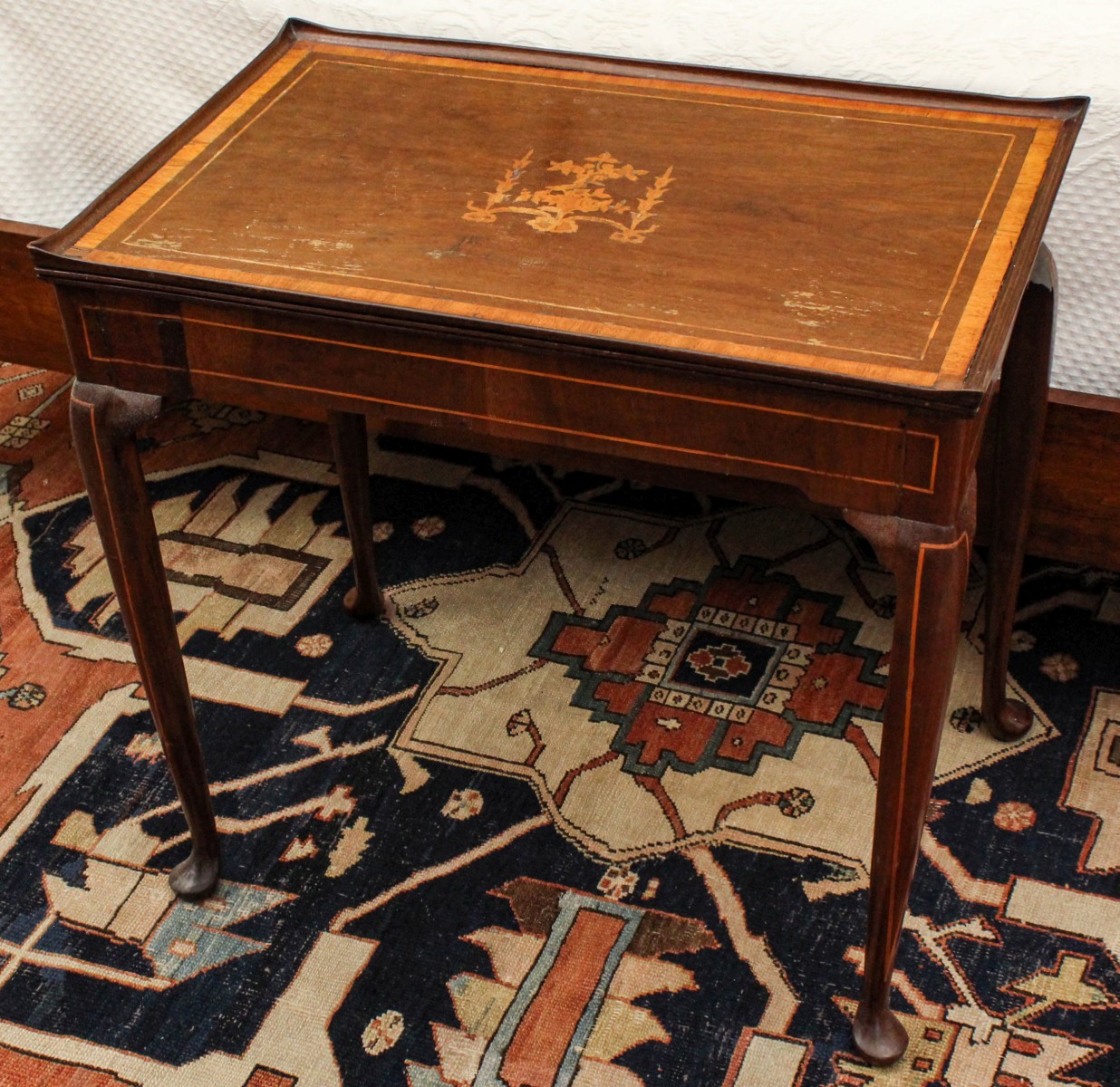 AN ANTIQUE INLAID QUEEN ANNE INFLUENCE TEA TABLE