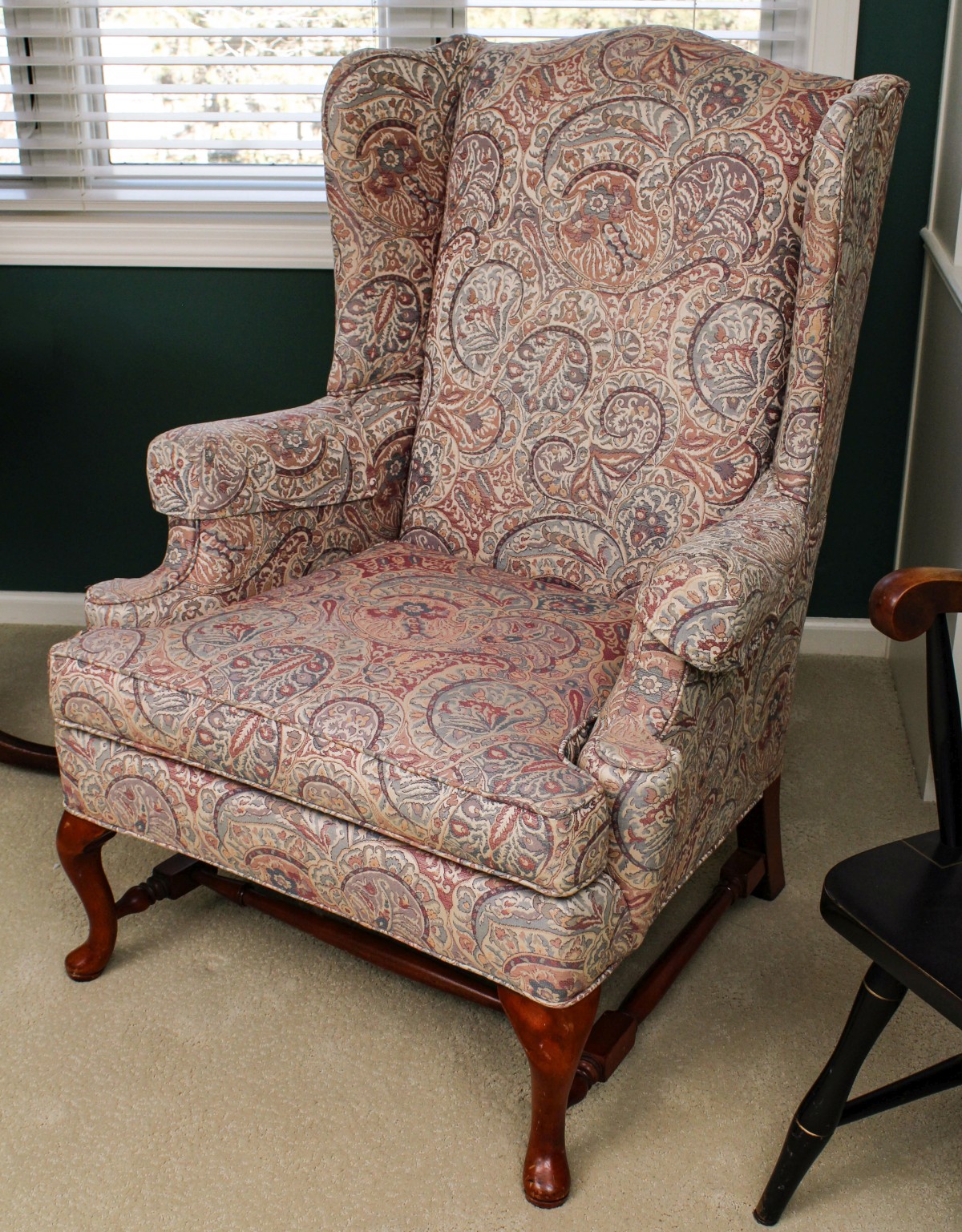 A BENCHMARK BRAND QUEEN ANNE STYLE WINGBACK CHAIR