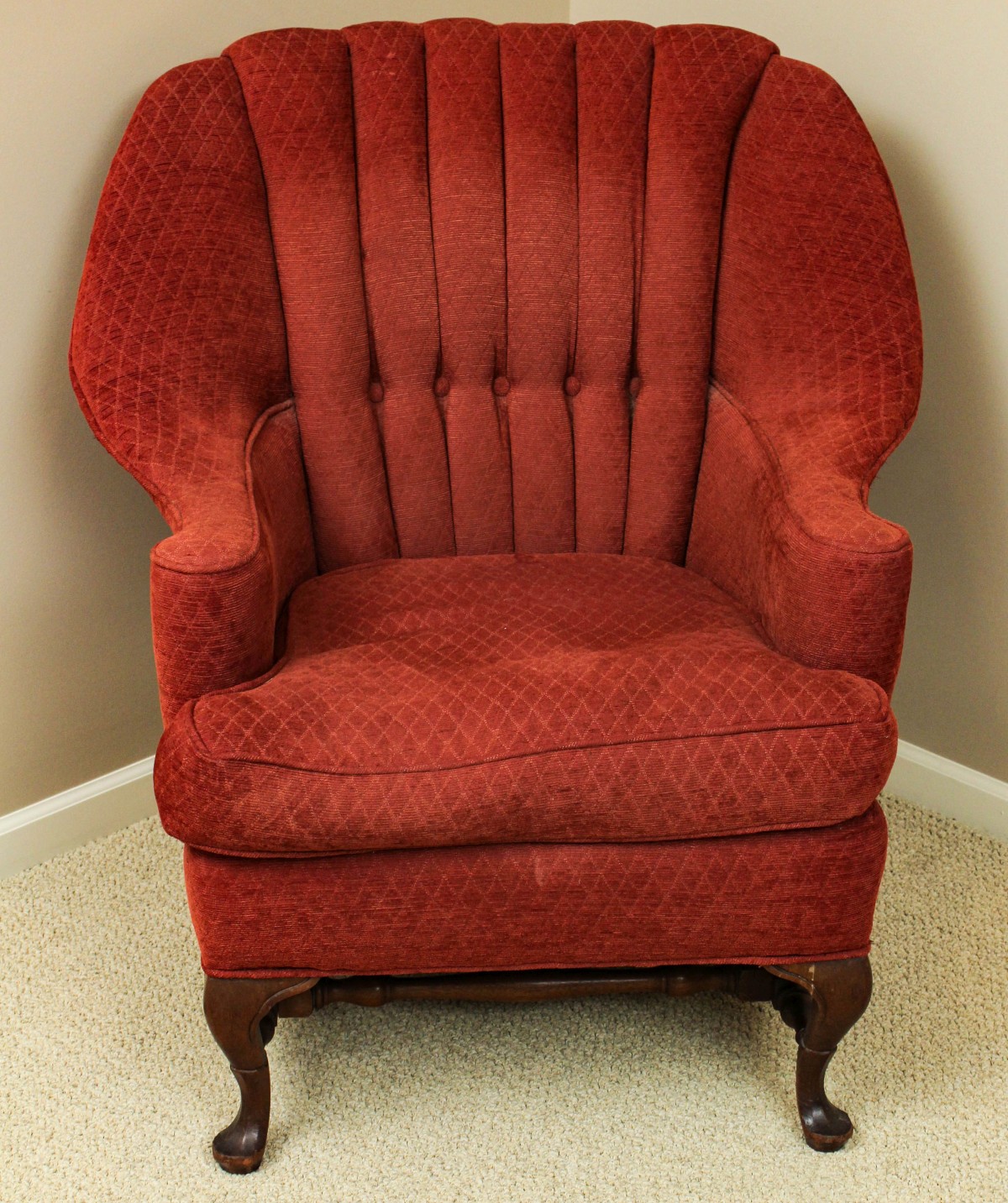 A VINTAGE CUT VELVET OCCASIONAL CHAIR WITH DOWN SEAT