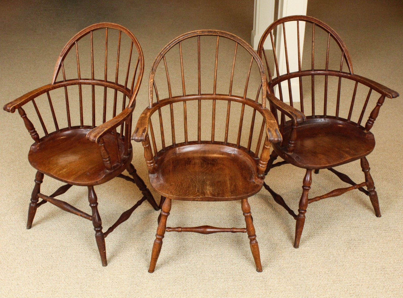 THREE VINTAGE SACK BACK ASH WOOD WINDSOR CHAIRS