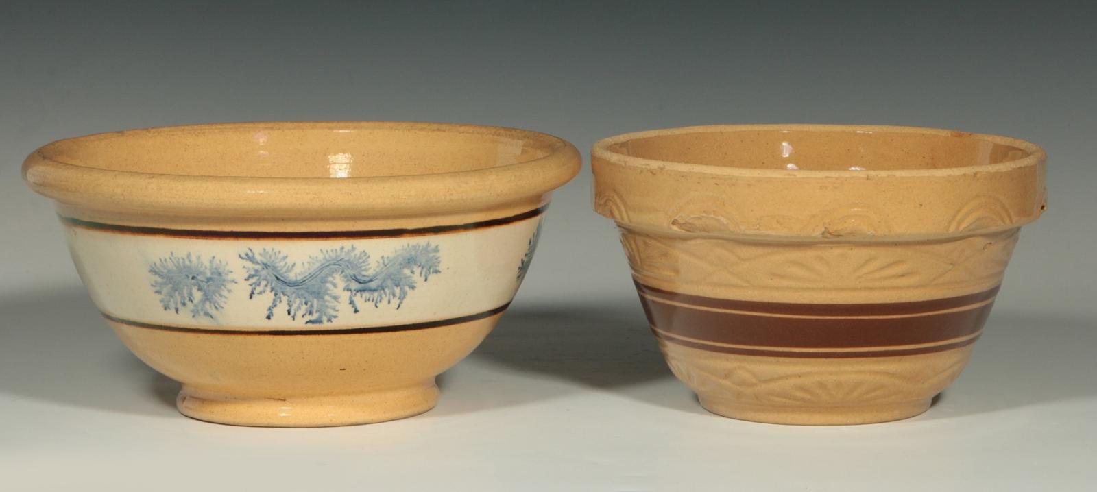 ANTIQUE YELLOW WARE BOWLS INCLUDING BLUE SEAWEED