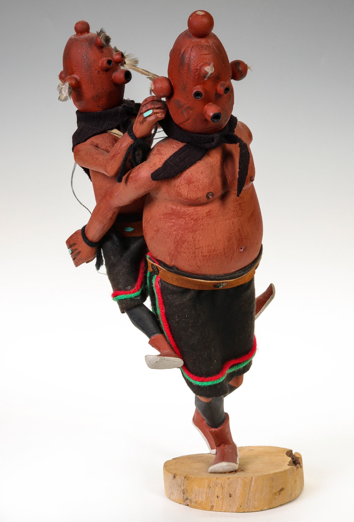 A HOPI MUD HEAD (KOYEMSI) CARVED DOUBLE KACHINA DOLL