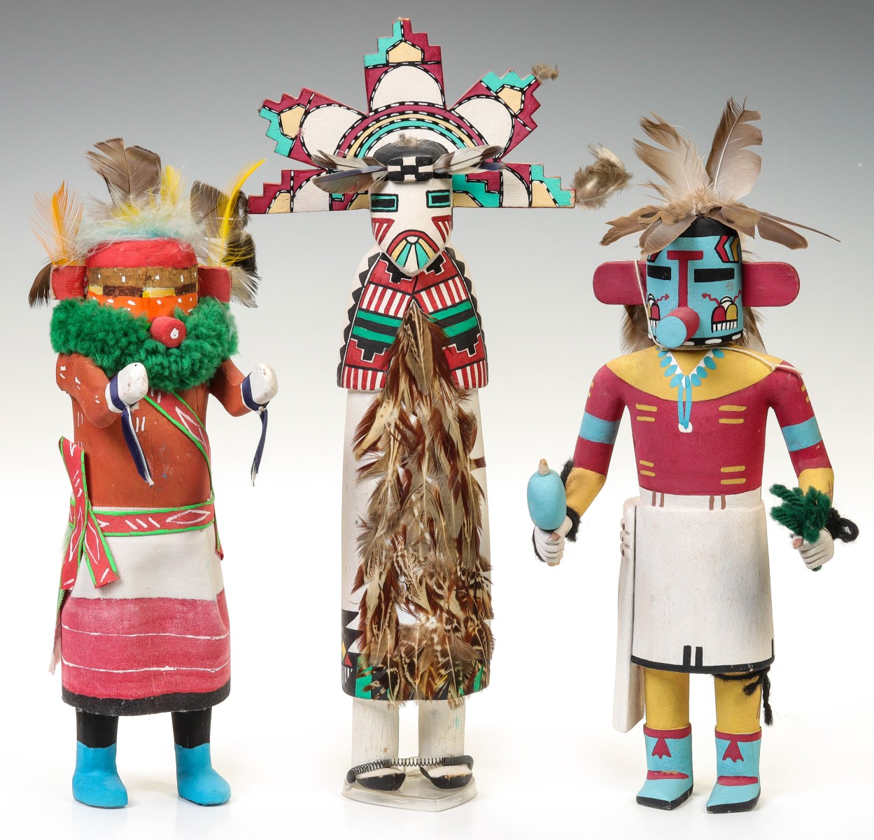 THREE CONTEMPORARY ARTIST SIGNED KACHINA DOLLS