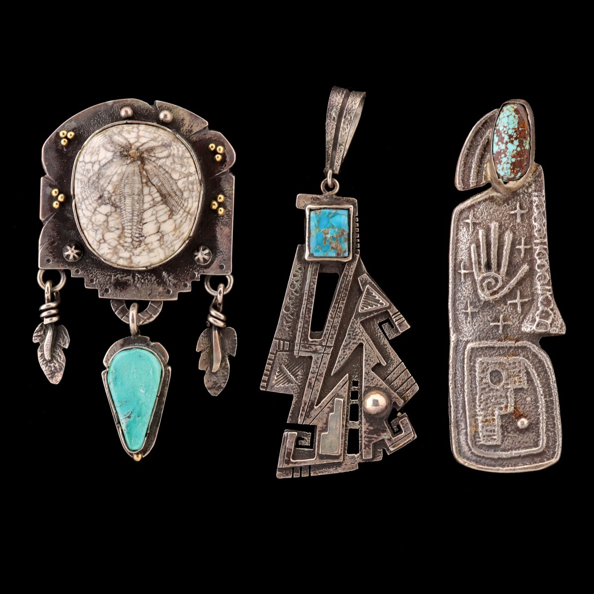 THREE NATIVE AMERICAN ARTIST-SIGNED PENDANTS