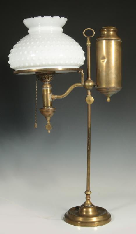 ANTIQUE STUDENT DESK LAMP WITH A MILK GLASS SHADE