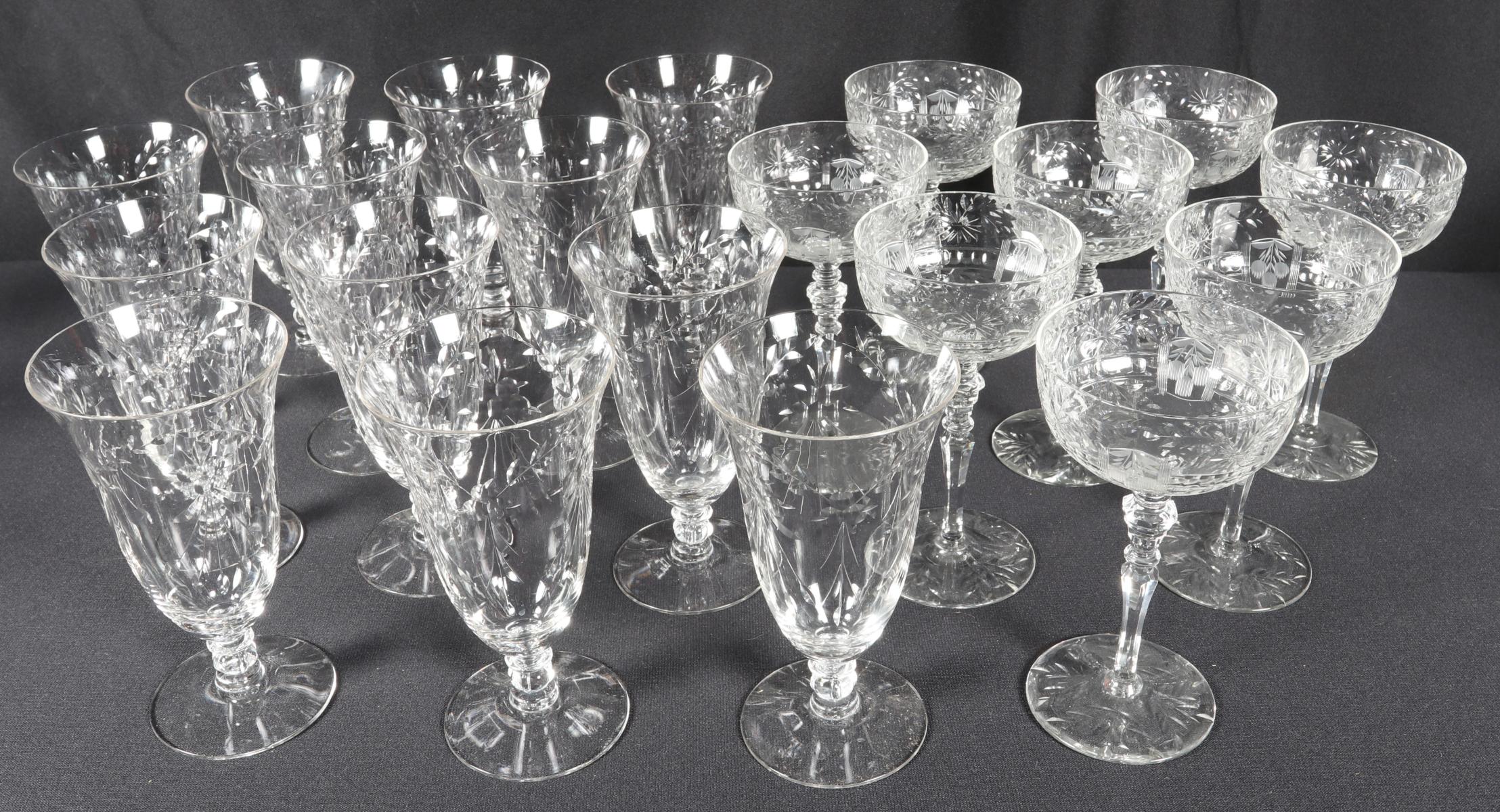 TWENTY PIECES OF HAND CUT CRYSTAL STEMWARE