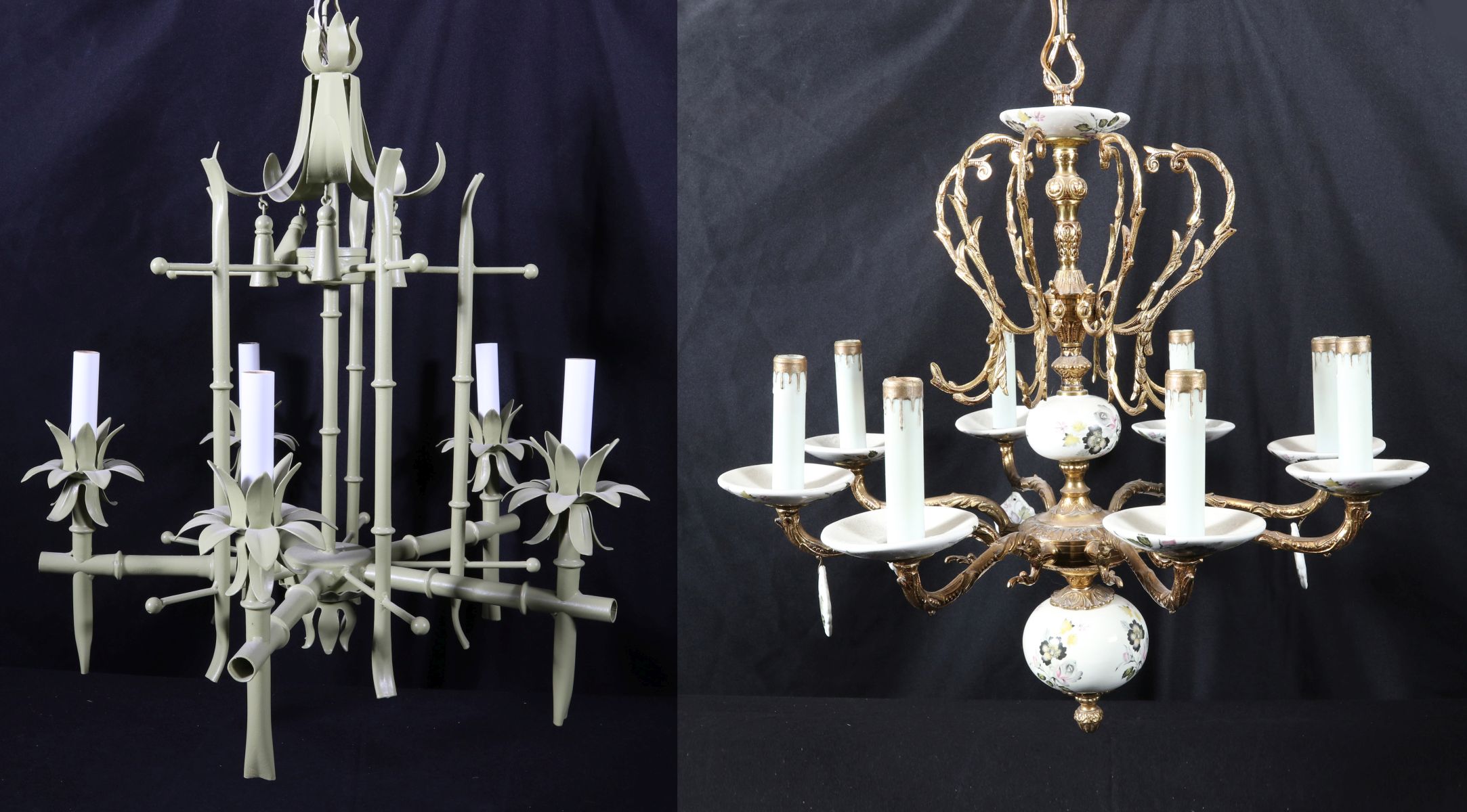 A HOLLYWOOD REGENCY BAMBOO MOTIF CHANDELIER
