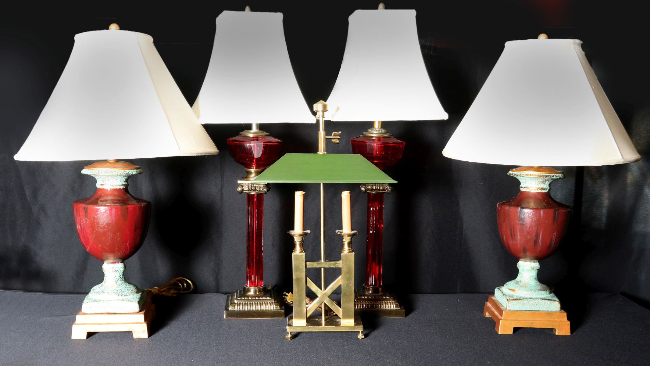 A COLLECTION OF TABLE LAMPS, SOME W/O HARP FOR SHADE
