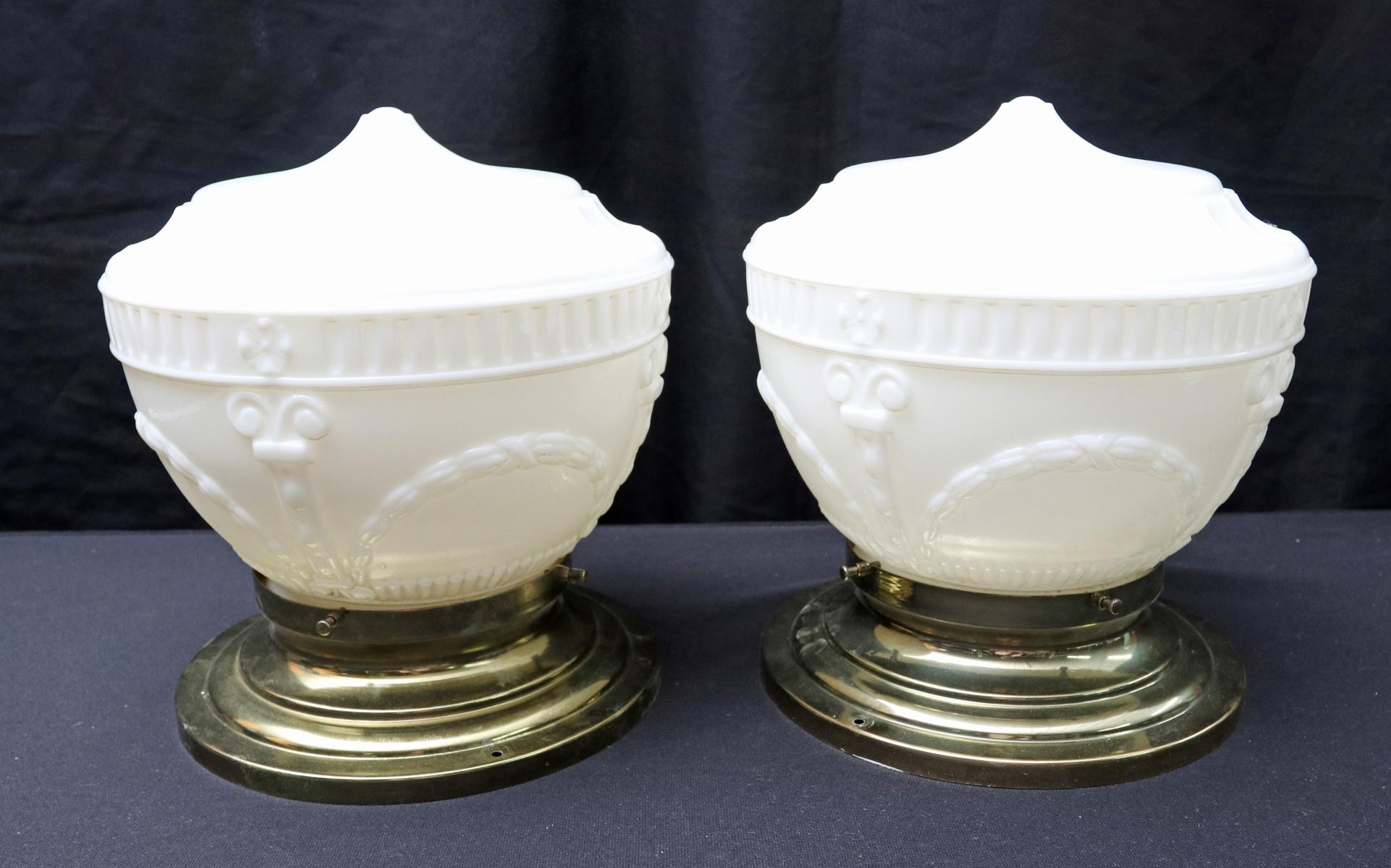 TWO VINTAGE GLASS GLOBE CEILING LIGHT FIXTURES
