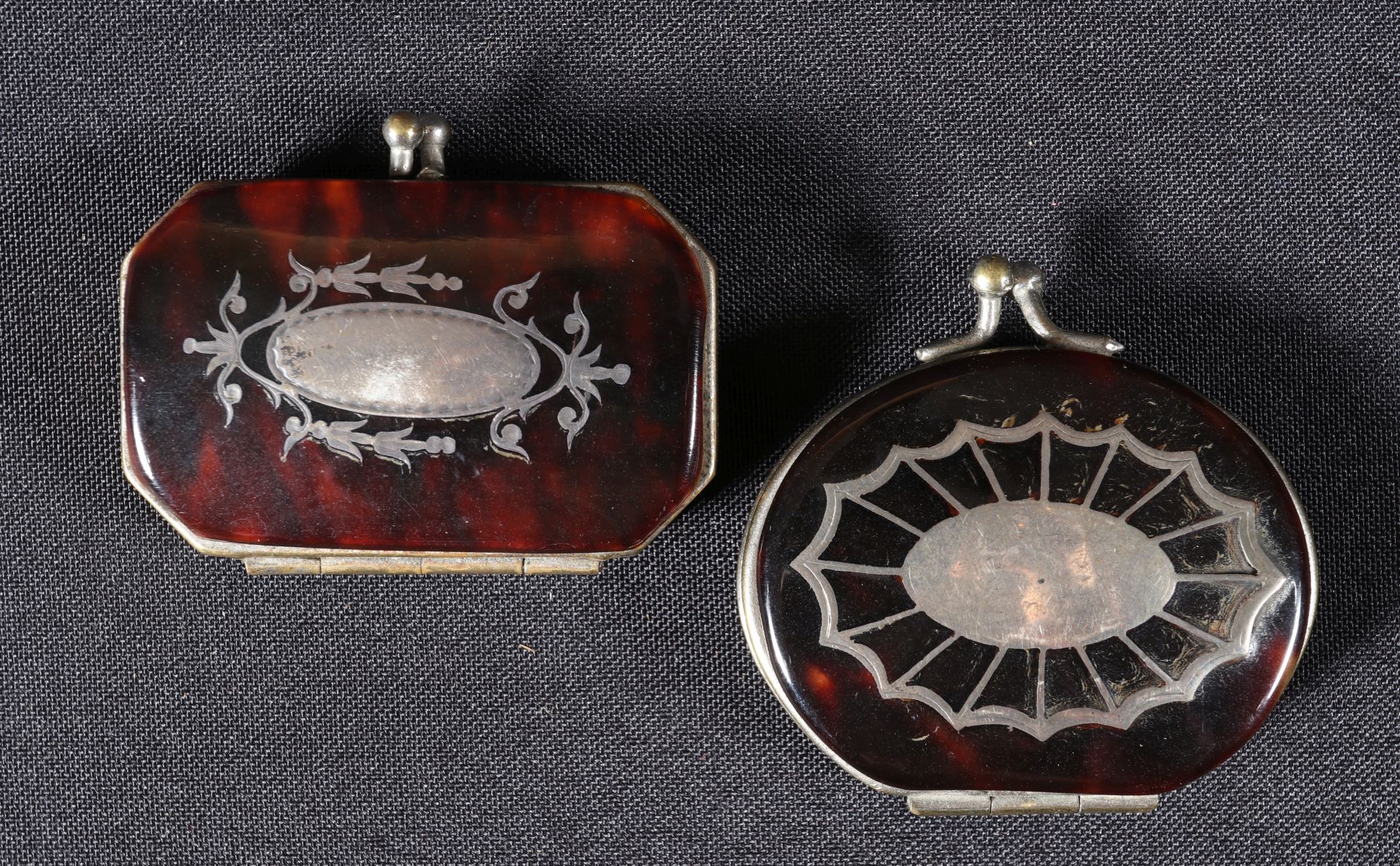 TWO MID 19TH CENTURY COIN PURSES WITH SILVER INLAY