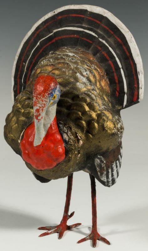 A VINTAGE PAPIER MACHE' TURKEY CANDY CONTAINER