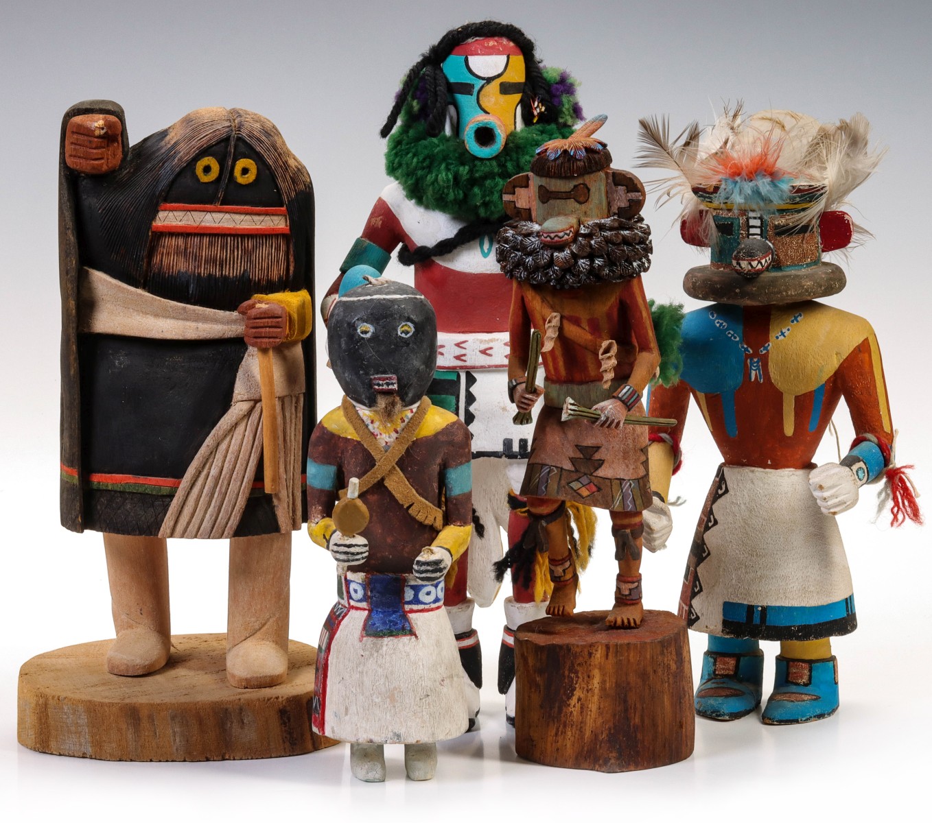 FIVE CONTEMPORARY ARTIST SIGNED KACHINA DOLLS