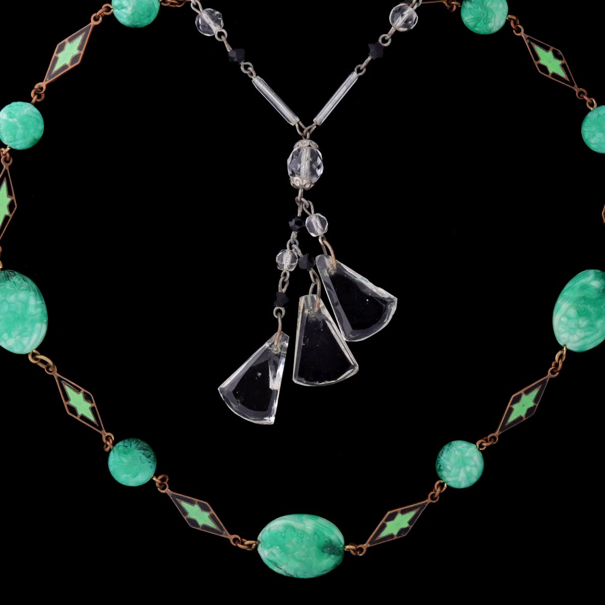 TWO ART DECO ERA NECKLACE STRANDS, ONE WITH ENAMELING