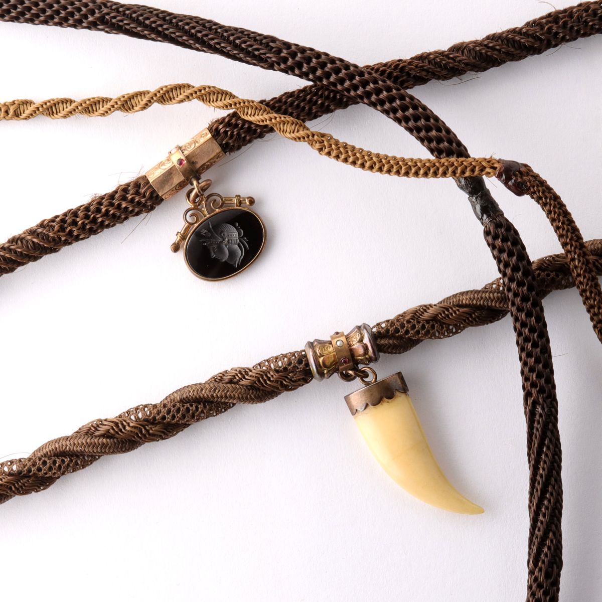 VICTORIAN WOVEN HAIR WATCH CHAINS WITH FOBS