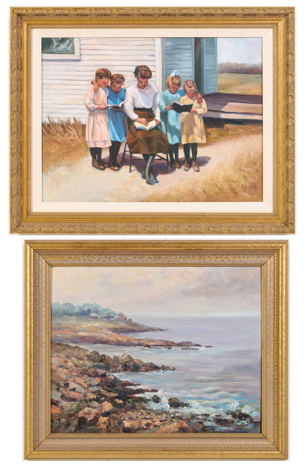 OLIVER CORBETT OIL ON CANVAS WITH ANOTHER PAINTING