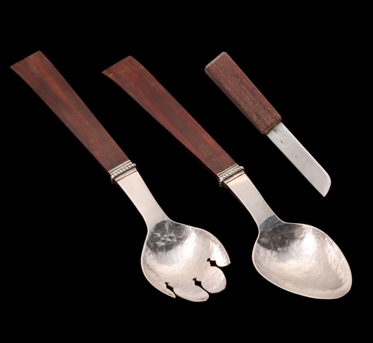 WILLIAM SPRATLING STERLING AND ROSEWOOD SERVING SET