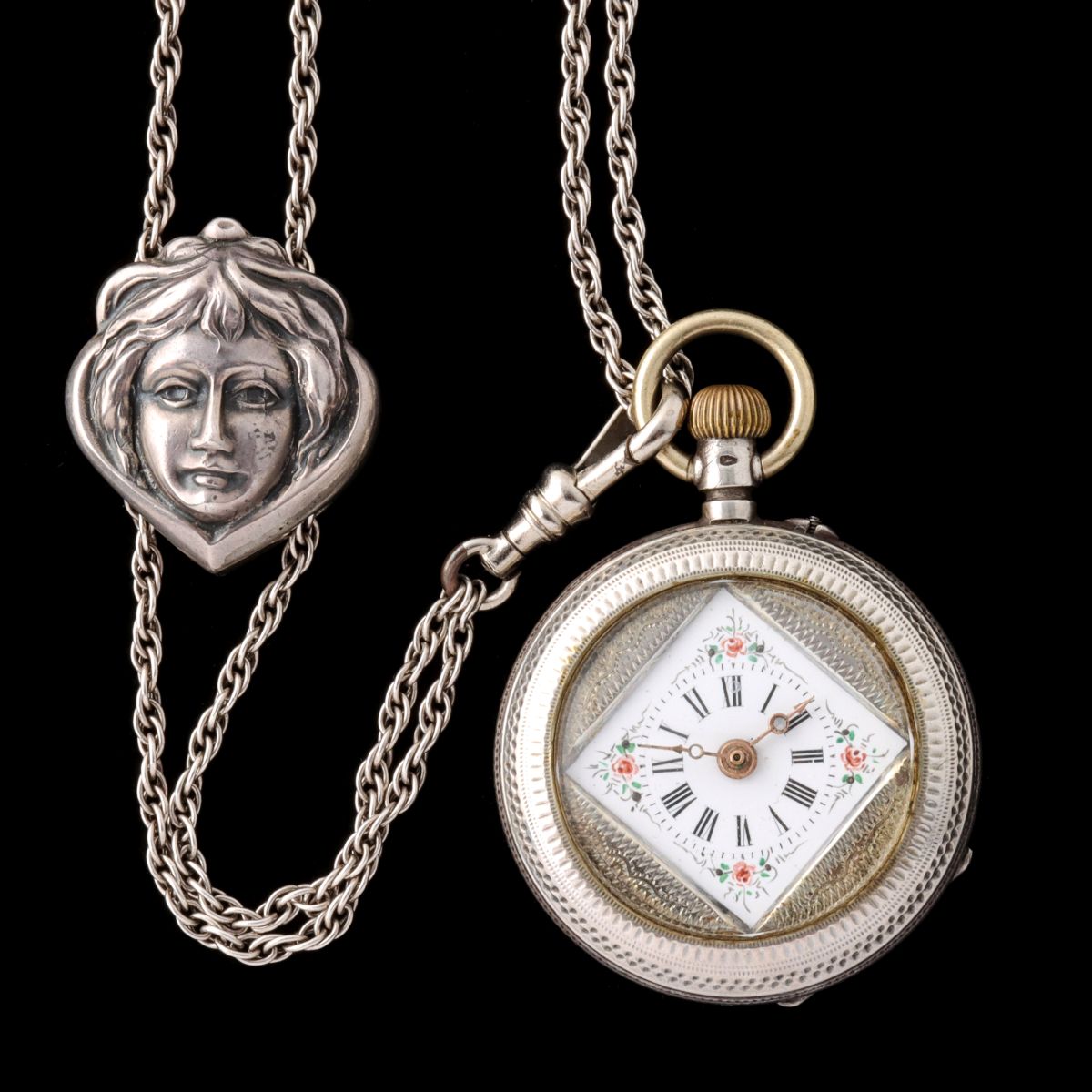 LOUIS JACOT SILVER LADIES WATCH ART NOUVEAU SLIDE CHAIN