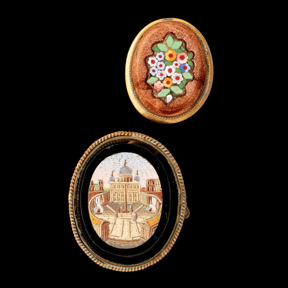 TWO 19TH C. VICTORIAN GRAND TOUR MICROMOSAIC BROOCHES