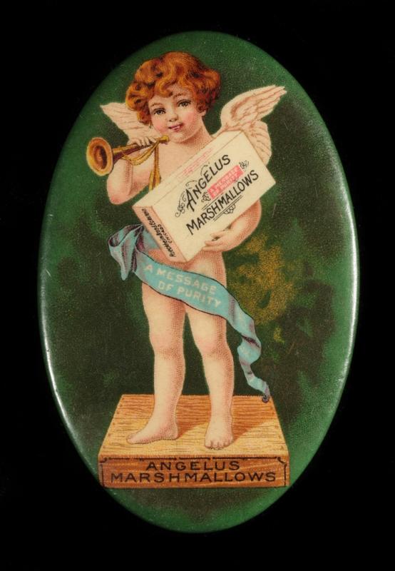 ANGELUS MARSHMALLOWS ANTIQUE ADVTG POCKET MIRROR