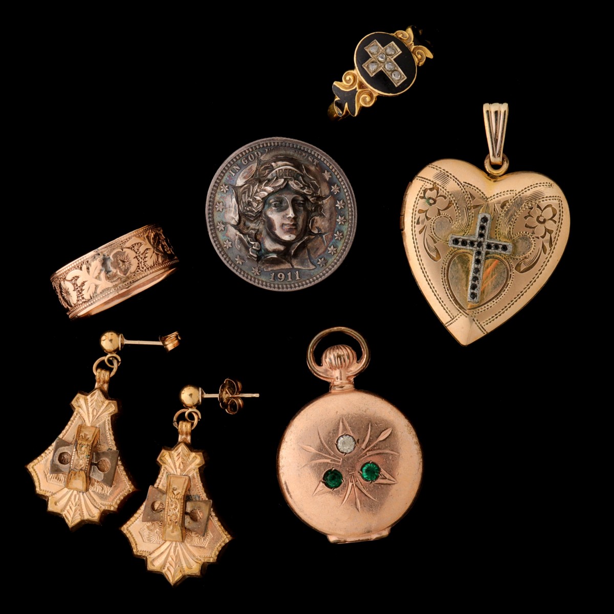 A COLLECTION OF VICTORIAN JEWELRY AND POP-OUT COIN