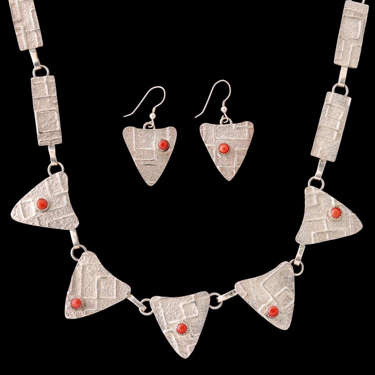 MARY LOU TOM STERLING AND CORAL NECKLACE & EARRINGS