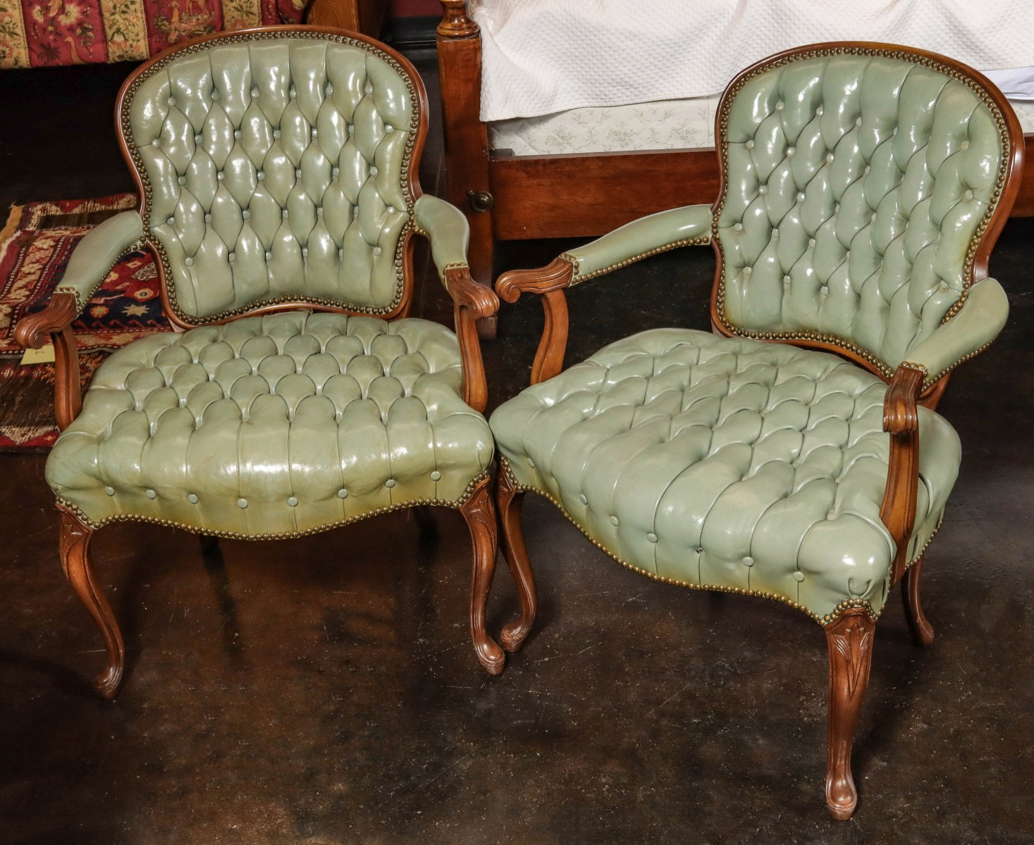 VINTAGE HICKORY CHAIR FRENCH STYLE FAUTEUIL IN LEATHER